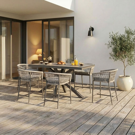 Maze - Monaco Rope Weave 6 Seat Rectangular Bar Set - Cool Linen - Blythe Living