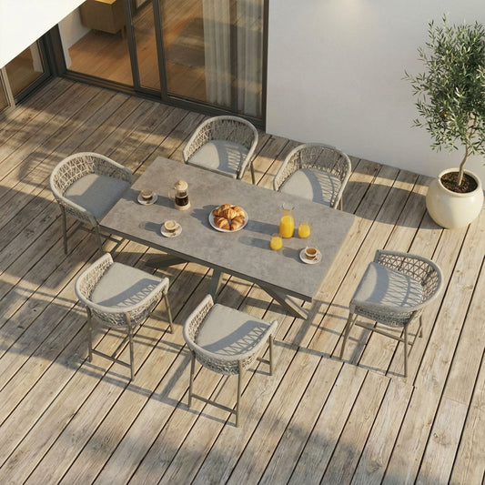Maze - Monaco Rope Weave 6 Seat Rectangular Bar Set - Cool Linen - Blythe Living