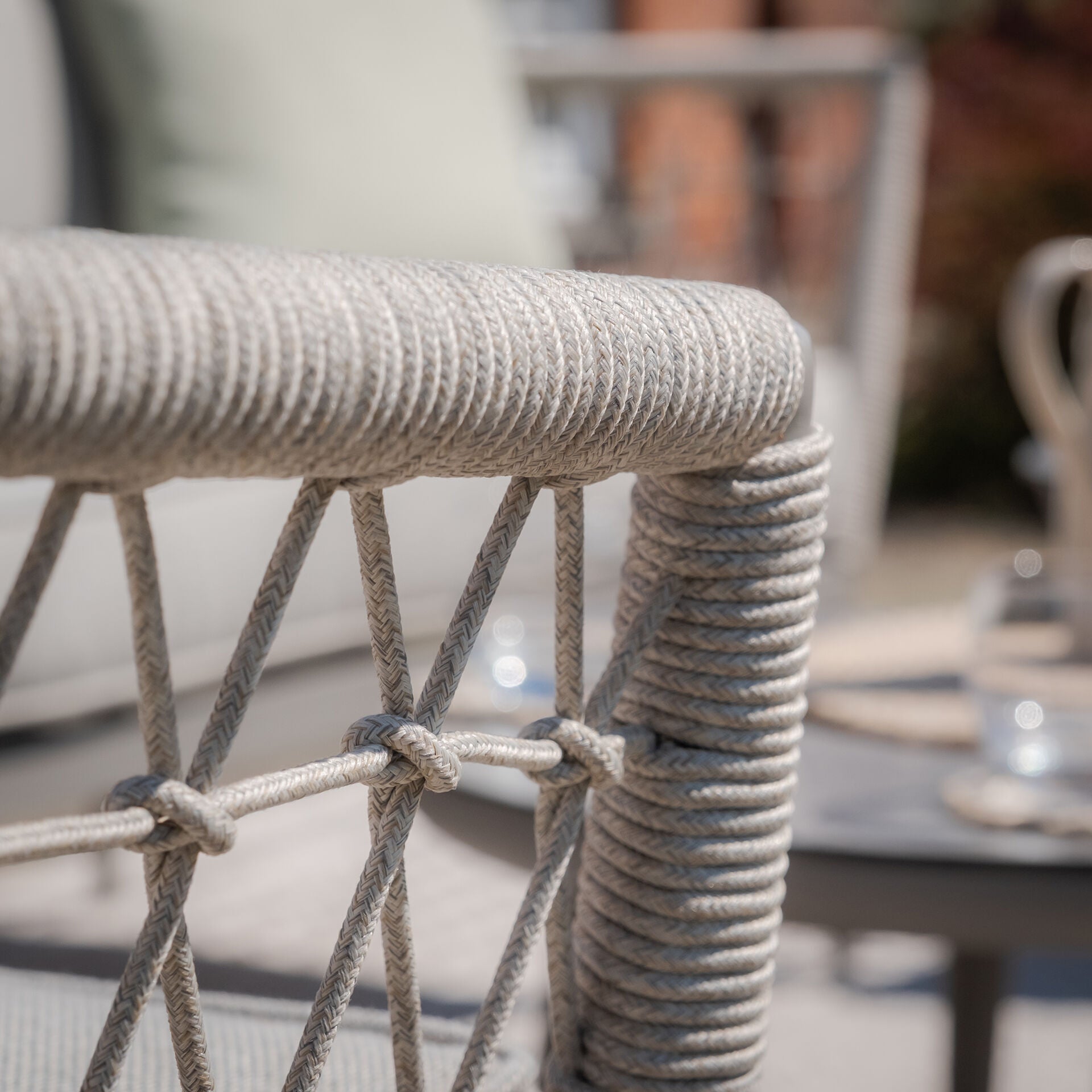 Maze - Monaco Rope Weave Large Corner Dining Set
with Rectangular Rising Table & Footstools - Cool Linen - Blythe Living