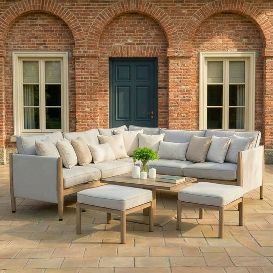Maze - Burford Small Aluminium Corner Dining Set
with Square Rising Table - Almond - Blythe Living