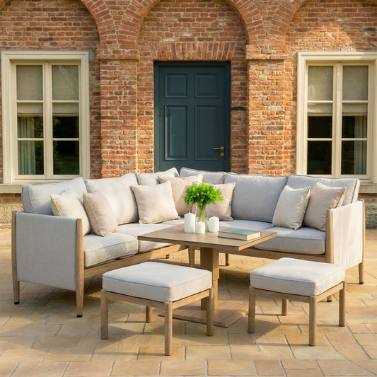 Maze - Burford Small Aluminium Corner Dining Set
with Square Rising Table - Almond - Blythe Living