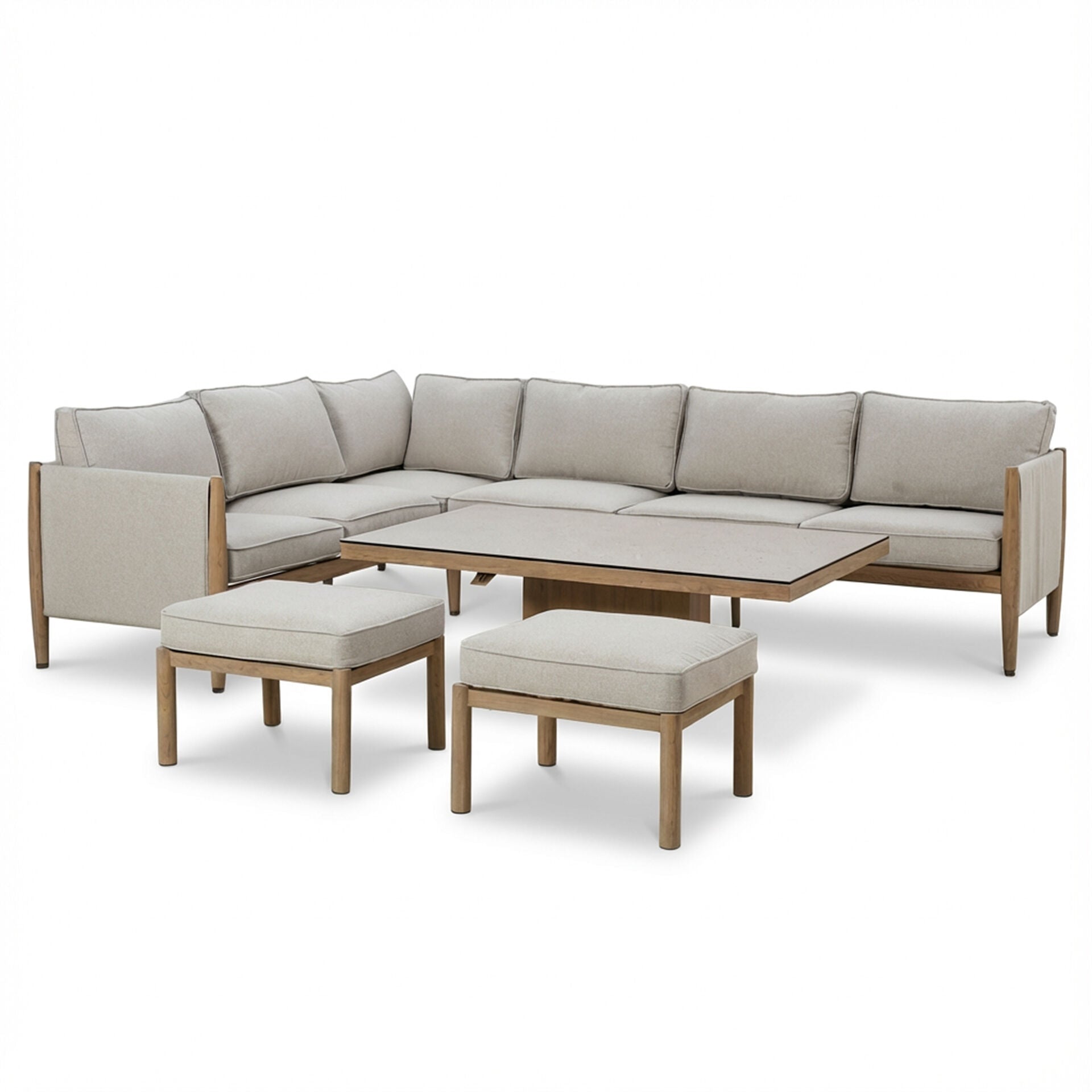 Maze - Burford Large Aluminium Corner Dining Set
with Rising Table & Footstools - Almond - Blythe Living
