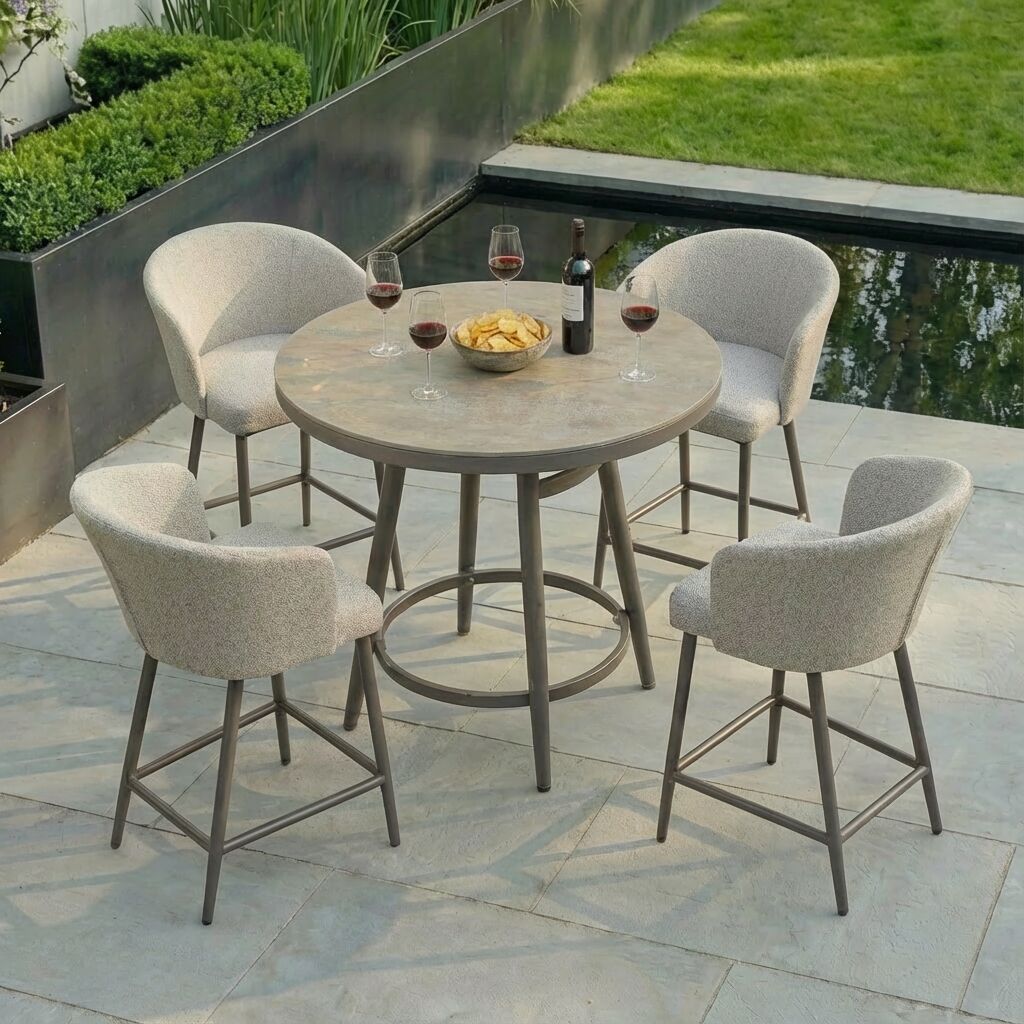 Maze - Outdoor Fabric Zen 4 Seat Low Round Bar Set - Latte - Blythe Living
