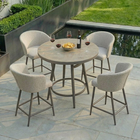 Maze - Outdoor Fabric Zen 4 Seat Low Round Bar Set - Latte - Blythe Living