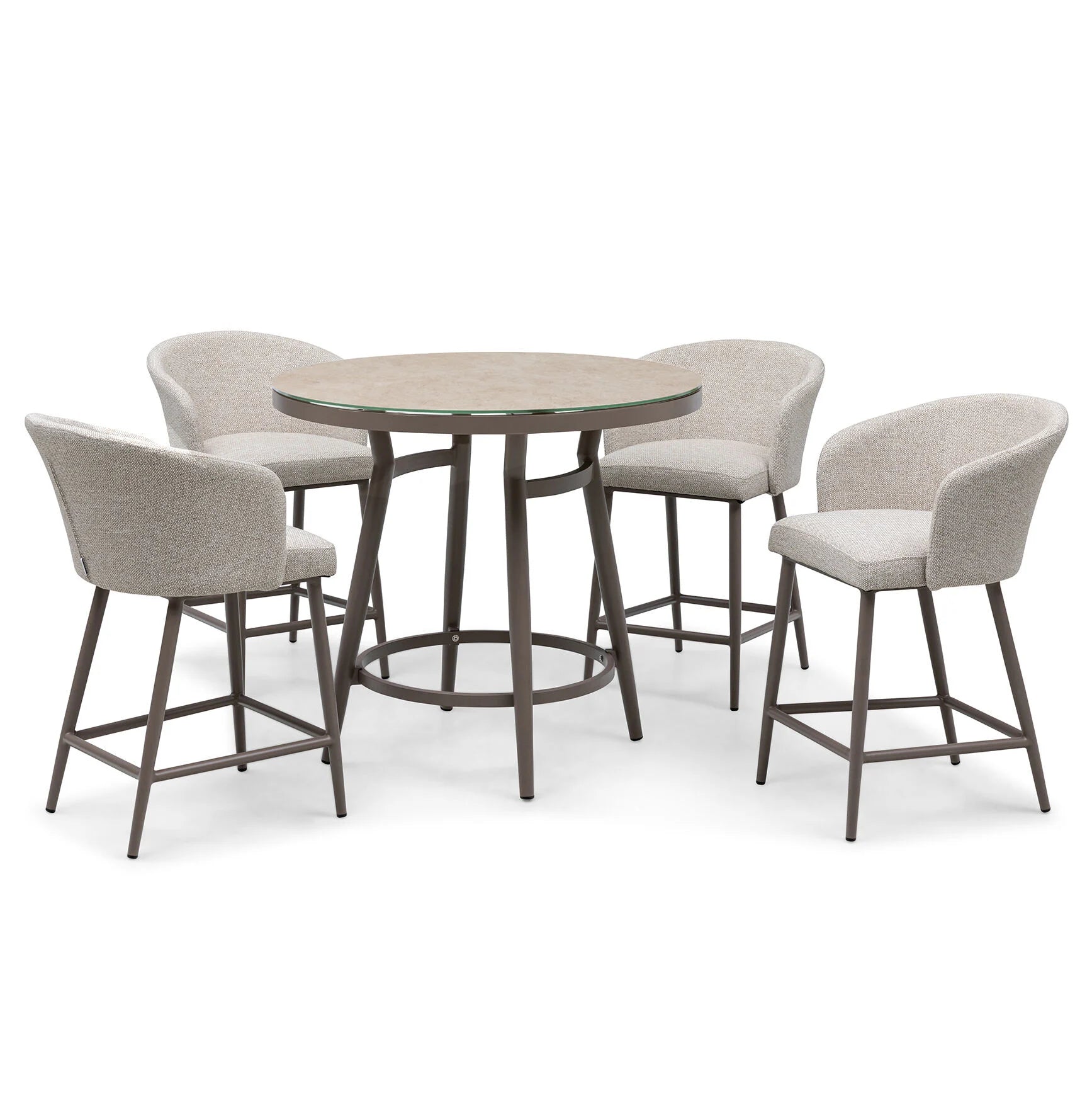 Maze - Outdoor Fabric Zen 4 Seat Low Round Bar Set - Latte - Blythe Living