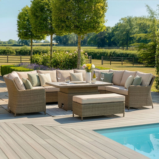Maze - Winchester Royal U-Shaped Rattan Sofa Set
with Rising Table - Ceramic Glass - Blythe Living