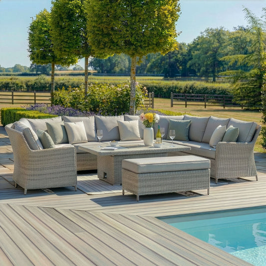 Maze - Oxford Royal U-Shaped Rattan Sofa Set
with Rising Table - Ceramic Glass - Blythe Living