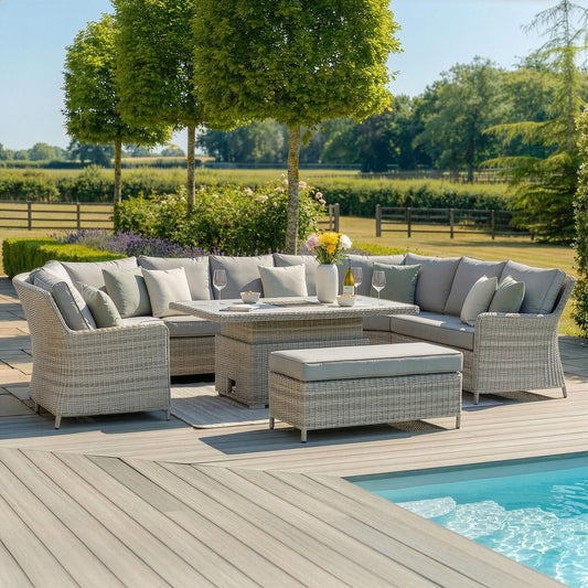 Maze - Oxford Royal U-Shaped Rattan Sofa Set
with Rising Table - Ceramic Glass - Blythe Living