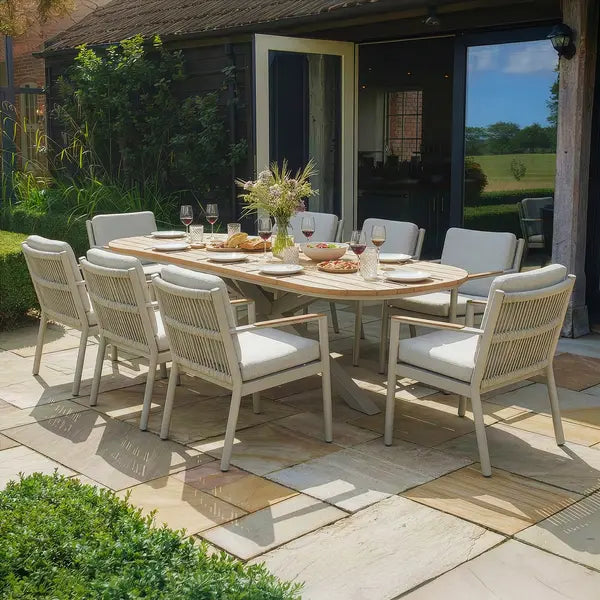 Maze - Sicily Rope Weave 8 Seat Rectangular Dining Set - Latte - Blythe Living