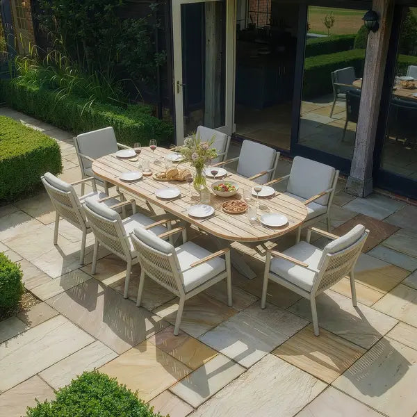 Maze - Sicily Rope Weave 8 Seat Rectangular Dining Set - Latte - Blythe Living