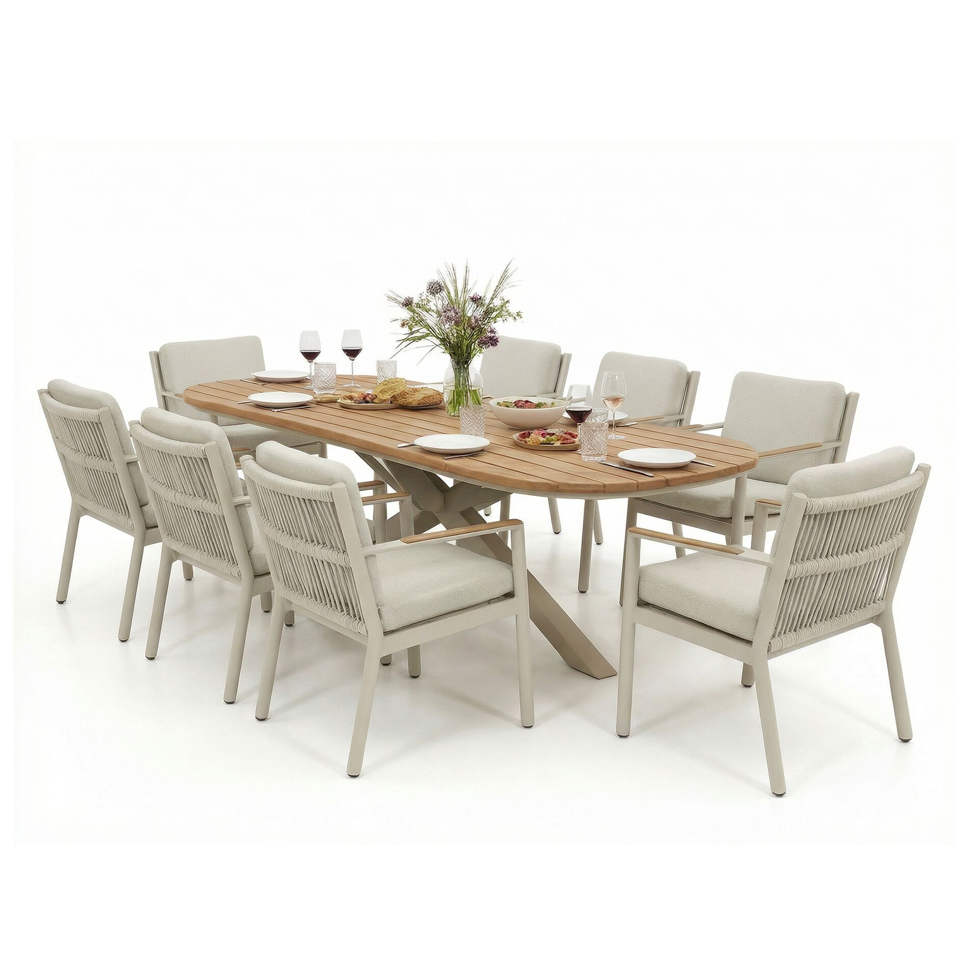 Maze - Sicily Rope Weave 8 Seat Rectangular Dining Set - Latte - Blythe Living