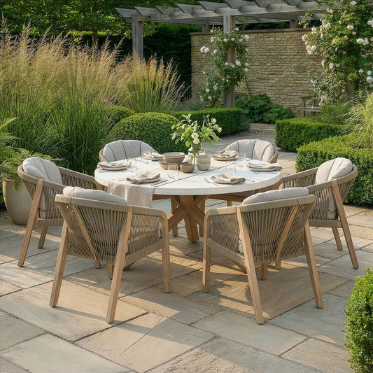 Maze - Antigua Rope Weave 6 Seat Round Dining Set - Terrazzo - Blythe Living