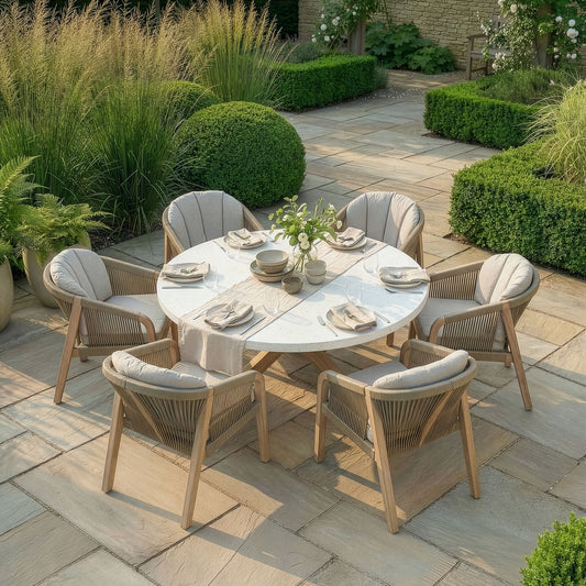 Maze - Antigua Rope Weave 6 Seat Round Dining Set - Terrazzo - Blythe Living