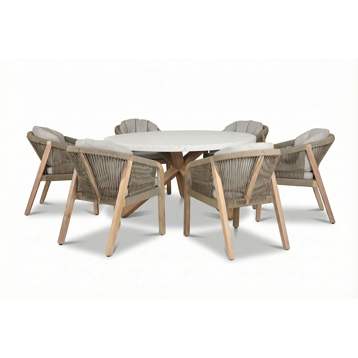 Maze - Antigua Rope Weave 6 Seat Round Dining Set - Terrazzo - Blythe Living