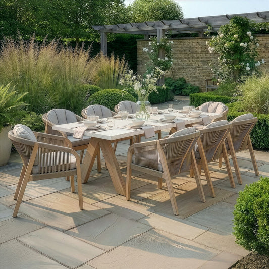 Maze - Antigua Rope Weave 8 Seat Rectangular Dining Set - Terrazzo - Blythe Living