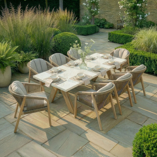 Maze - Antigua Rope Weave 8 Seat Rectangular Dining Set - Terrazzo - Blythe Living