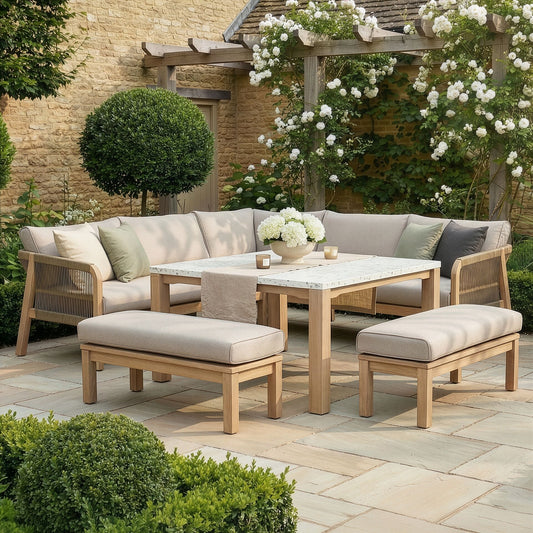 Maze - Antigua Rope Weave Square Corner Dining Sofa Set
with Footstools - Terrazzo - Blythe Living