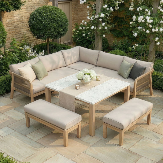 Maze - Antigua Rope Weave Square Corner Dining Sofa Set
with Footstools - Terrazzo - Blythe Living