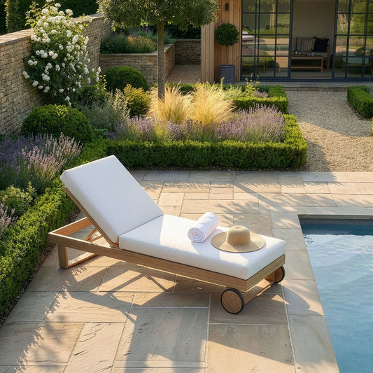 Maze - New York Aluminium Single Sunlounger - Wood Effect - Blythe Living