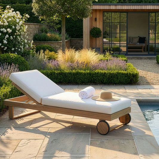 Maze - New York Aluminium Single Sunlounger - Wood Effect - Blythe Living