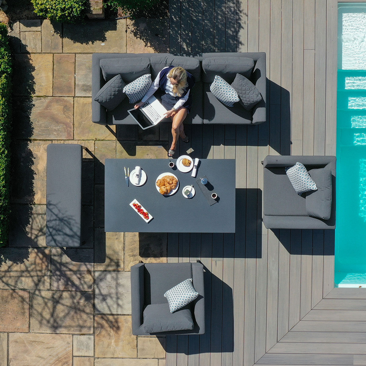 Maze - Outdoor Fabric Pulse 3 Seat Sofa Set with Rising Table - Flanelle - Blythe Living