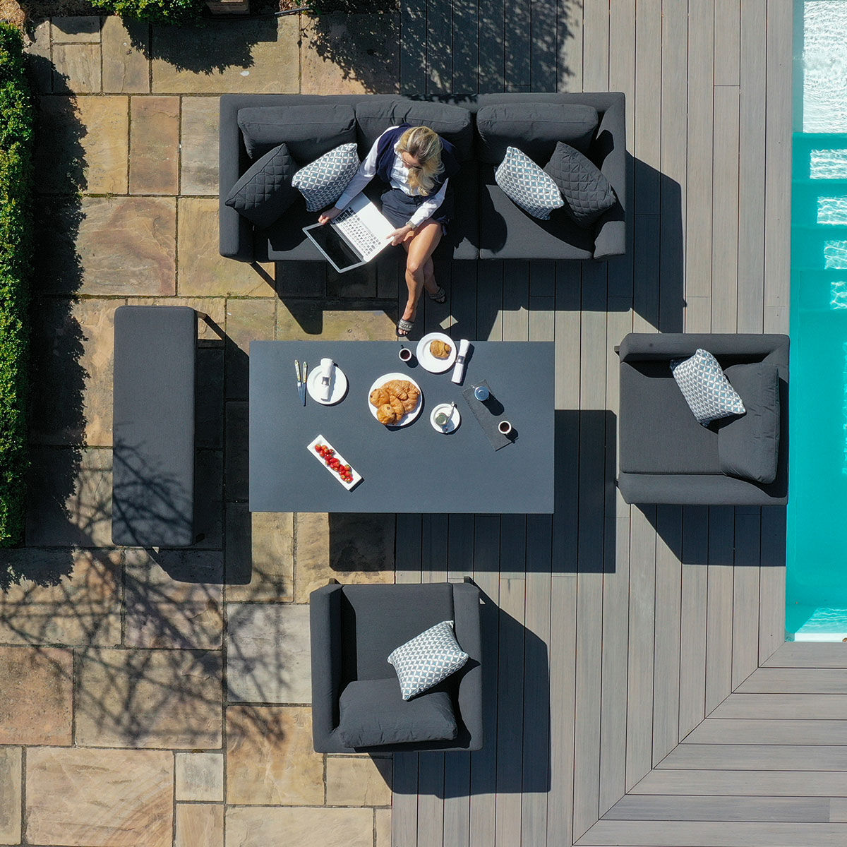 Maze - Outdoor Fabric Pulse 3 Seat Sofa Set with Rising Table - Charcoal - Blythe Living