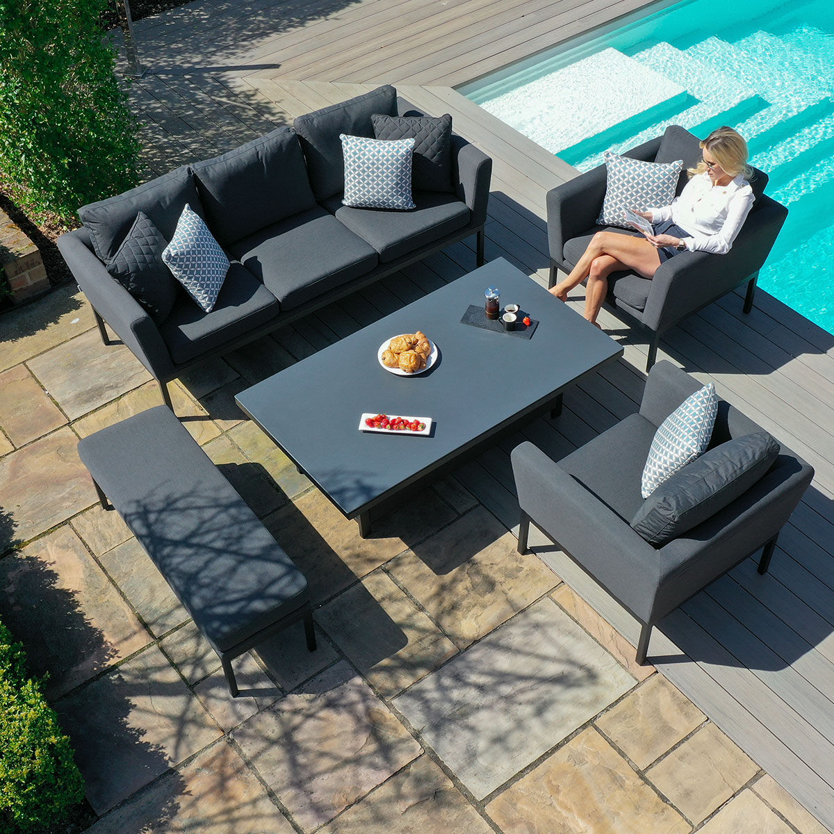 Maze - Outdoor Fabric Pulse 3 Seat Sofa Set with Rising Table - Charcoal - Blythe Living