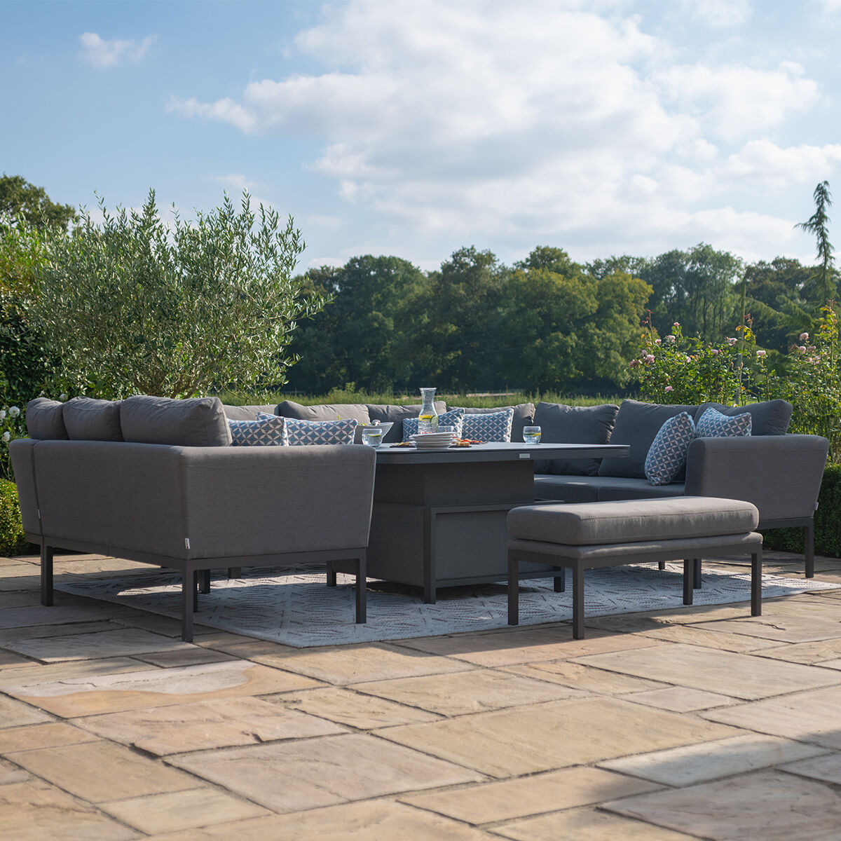 Maze - Outdoor Fabric Pulse U Shape Corner Dining Set with Rising Table - Flanelle - Blythe Living