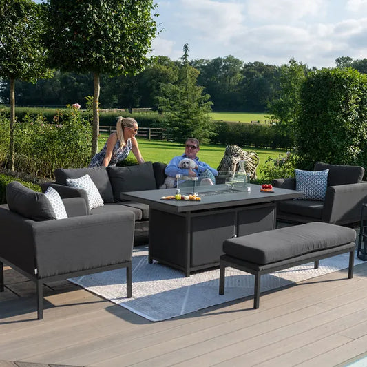 Maze - Outdoor Fabric Pulse 3 Seat Sofa Set
with Fire Pit Table - Charcoal - Blythe Living
