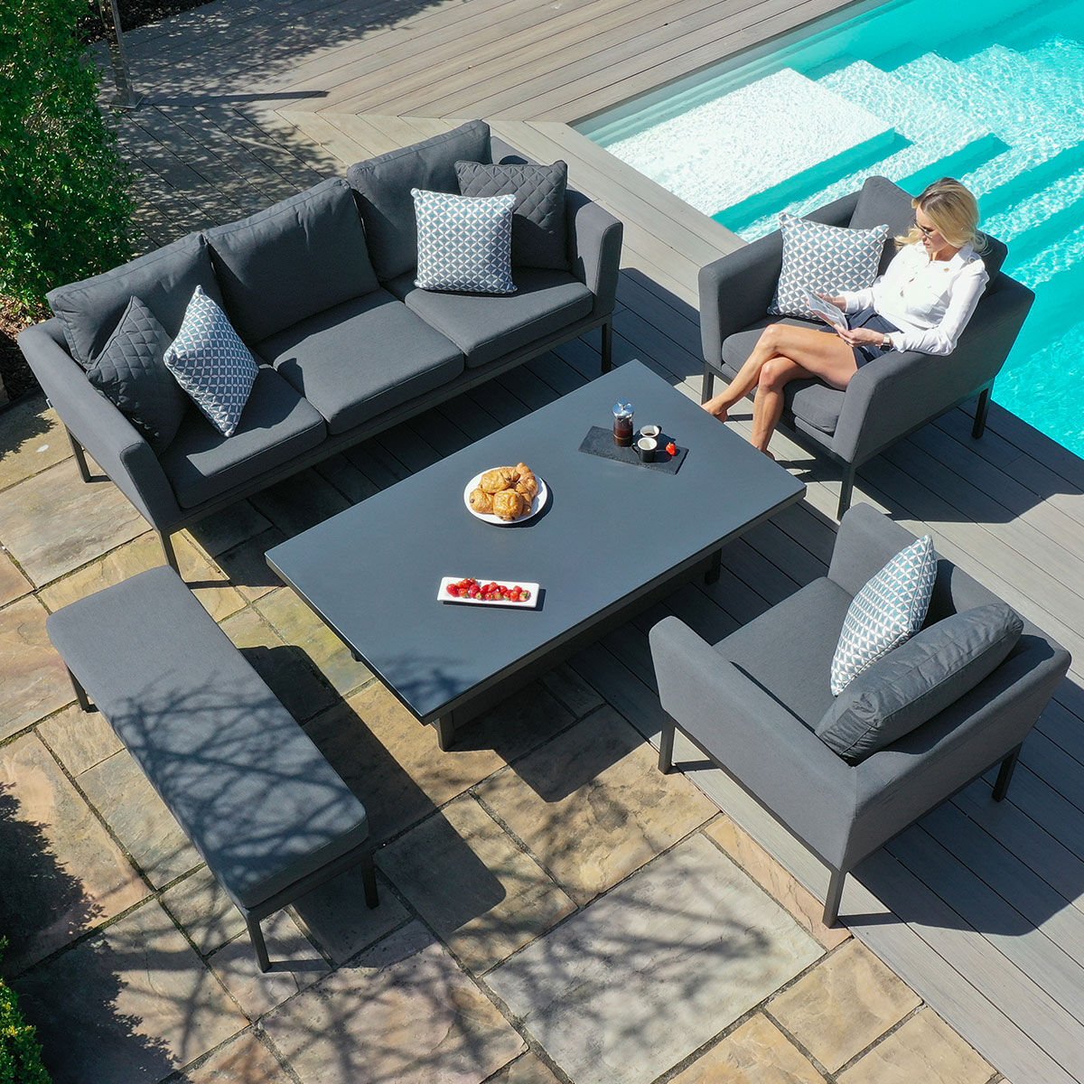 Maze - Outdoor Fabric Pulse 3 Seat Sofa Set with Rising Table - Flanelle - Blythe Living