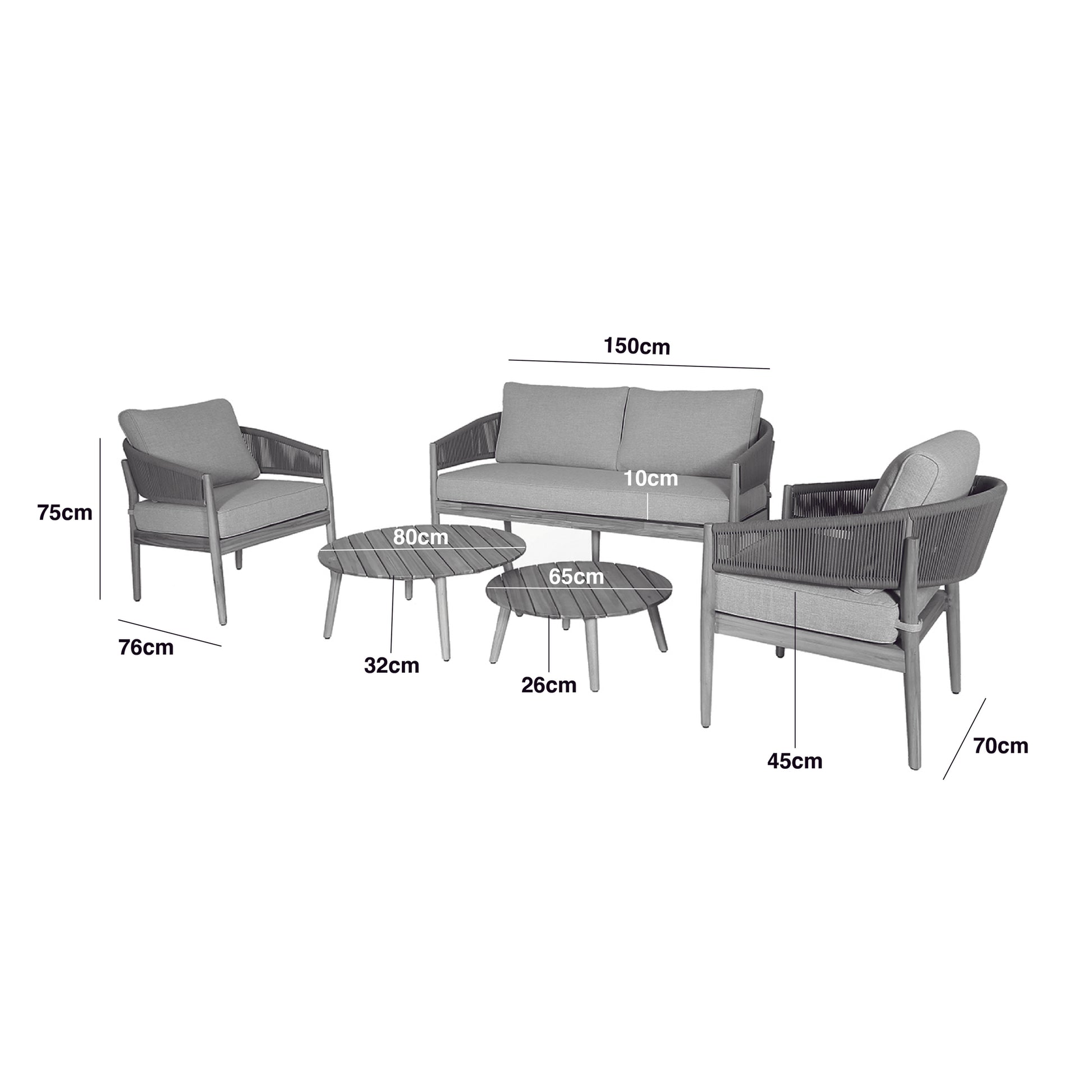 Maze - Porto Rope Weave 2 Seat Sofa Set with Pair of Round Coffee Tables & Armchairs - Blythe Living