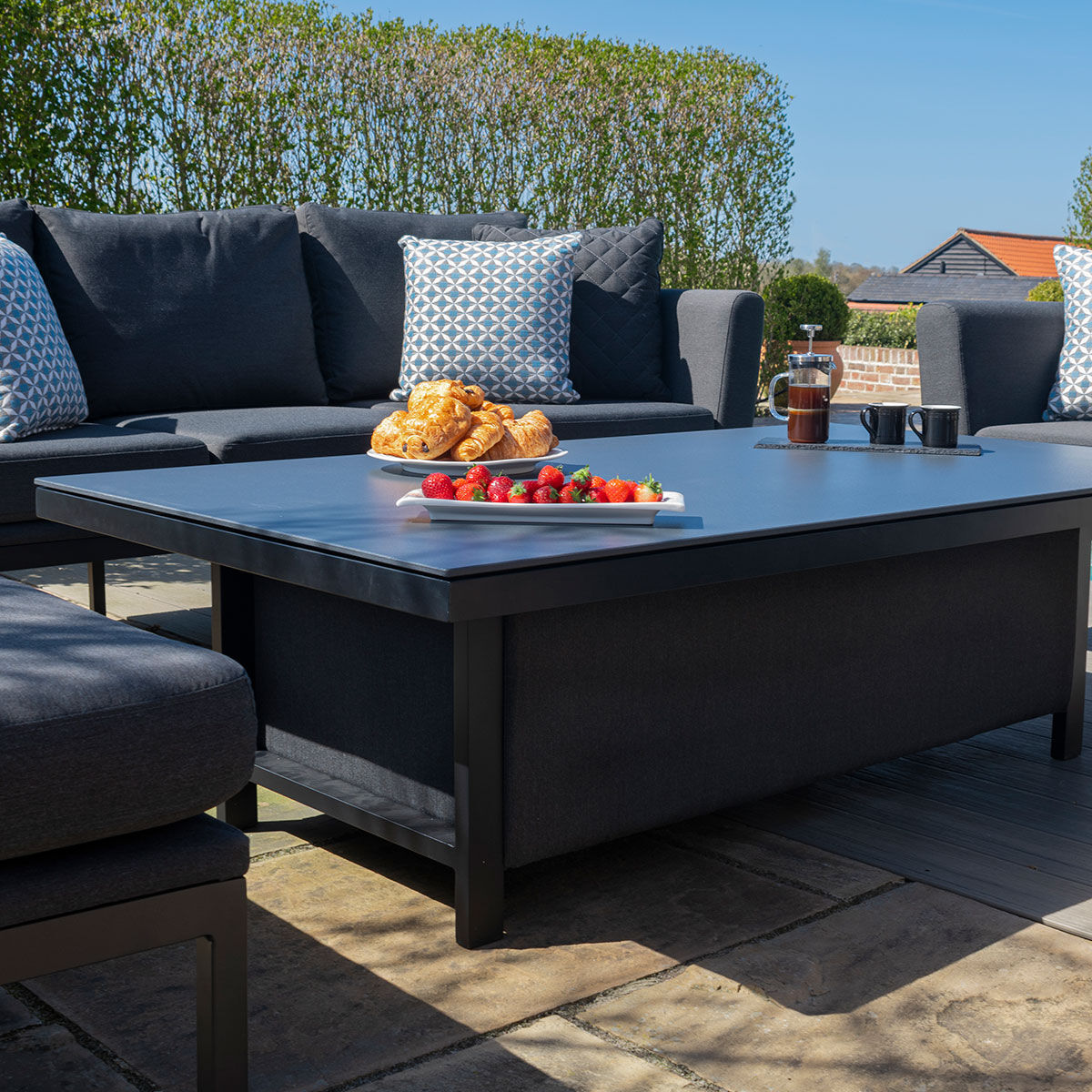 Maze - Outdoor Fabric Pulse 3 Seat Sofa Set with Rising Table - Charcoal - Blythe Living