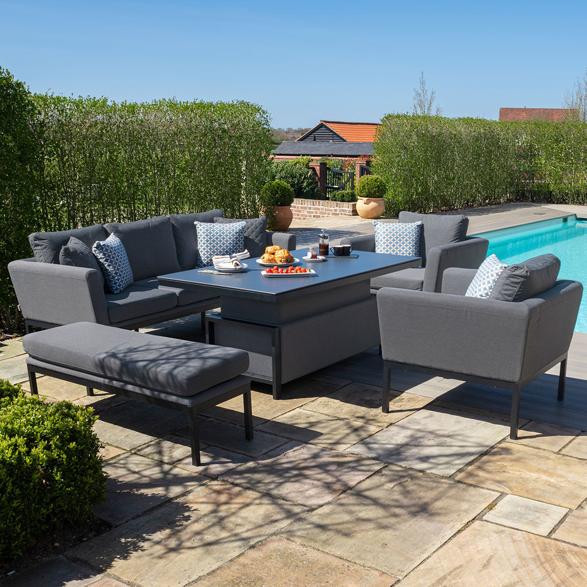 Maze - Outdoor Fabric Pulse 3 Seat Sofa Set with Rising Table - Flanelle - Blythe Living