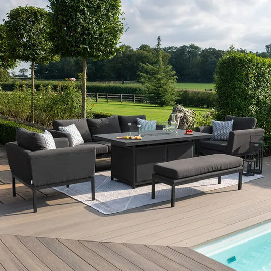 Maze - Outdoor Fabric Pulse 3 Seat Sofa Set
with Fire Pit Table - Charcoal - Blythe Living