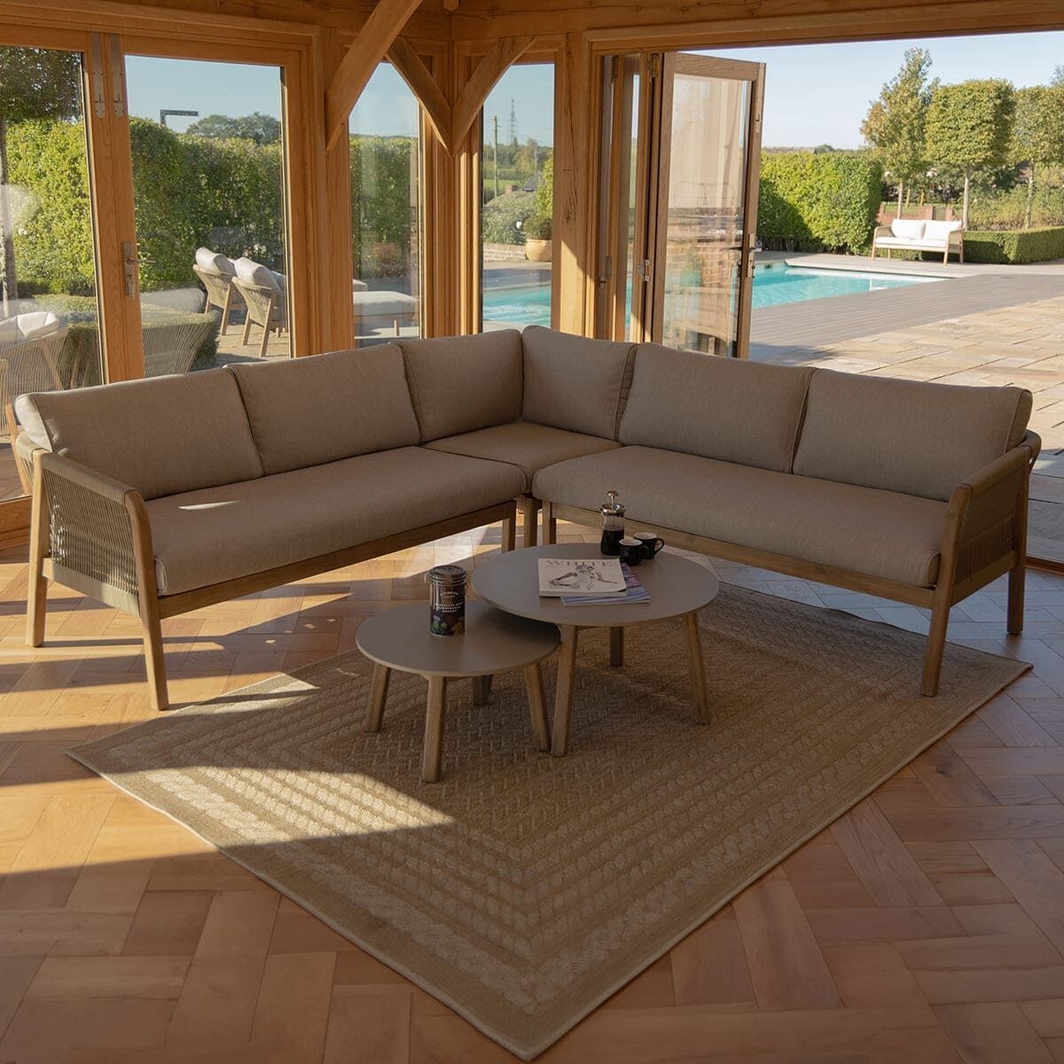 Maze - Martinique Rope Weave Corner Sofa Set with 2 Round Coffee Tables - Blythe Living