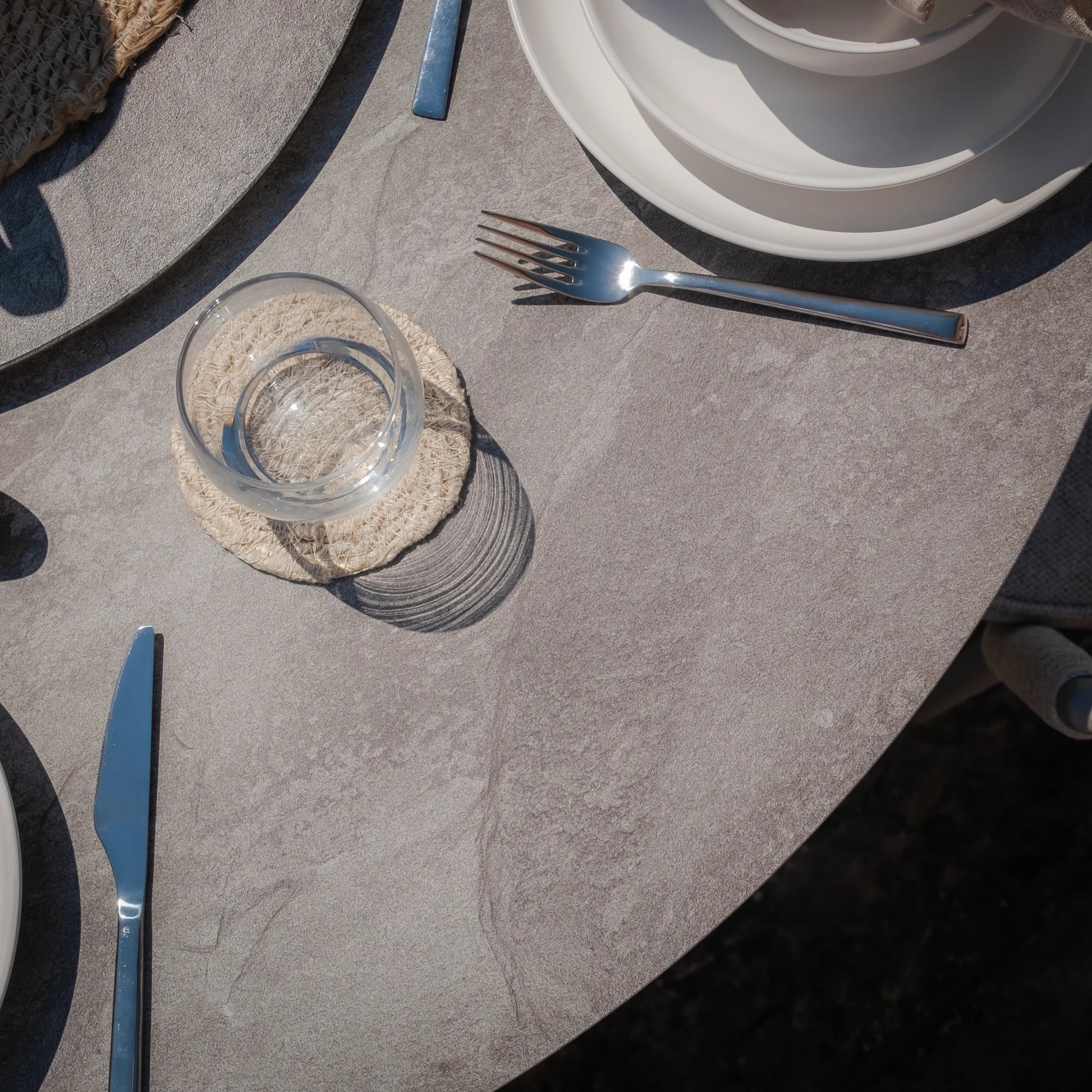 Maze - Monaco Rope Weave 4 Seat Round Dining Set with Lazy Susan - Cool Linen - Blythe Living