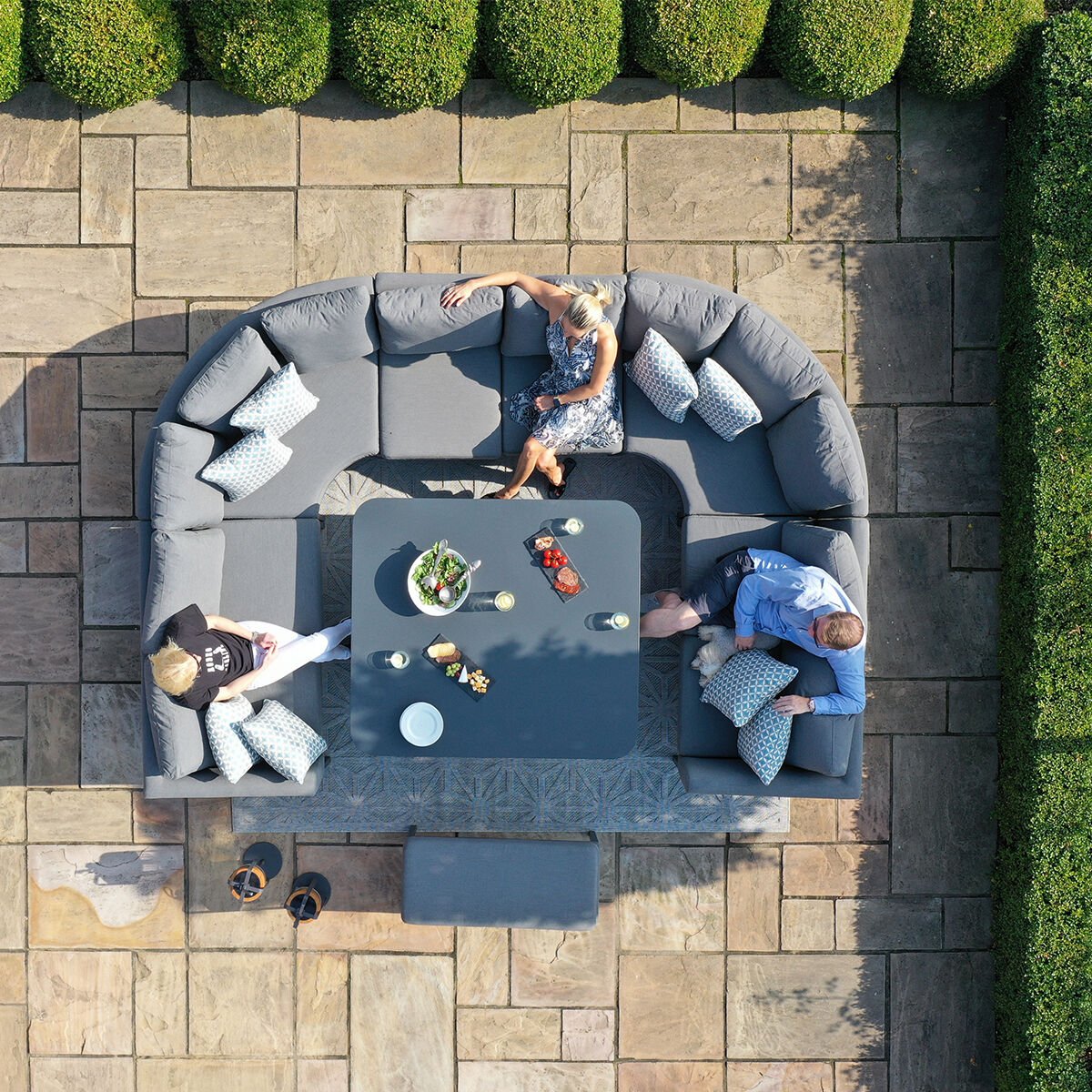 Maze - Outdoor Fabric Pulse U Shape Corner Dining Set with Rising Table - Flanelle - Blythe Living