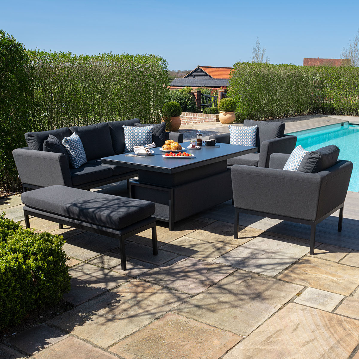 Maze - Outdoor Fabric Pulse 3 Seat Sofa Set with Rising Table - Charcoal - Blythe Living