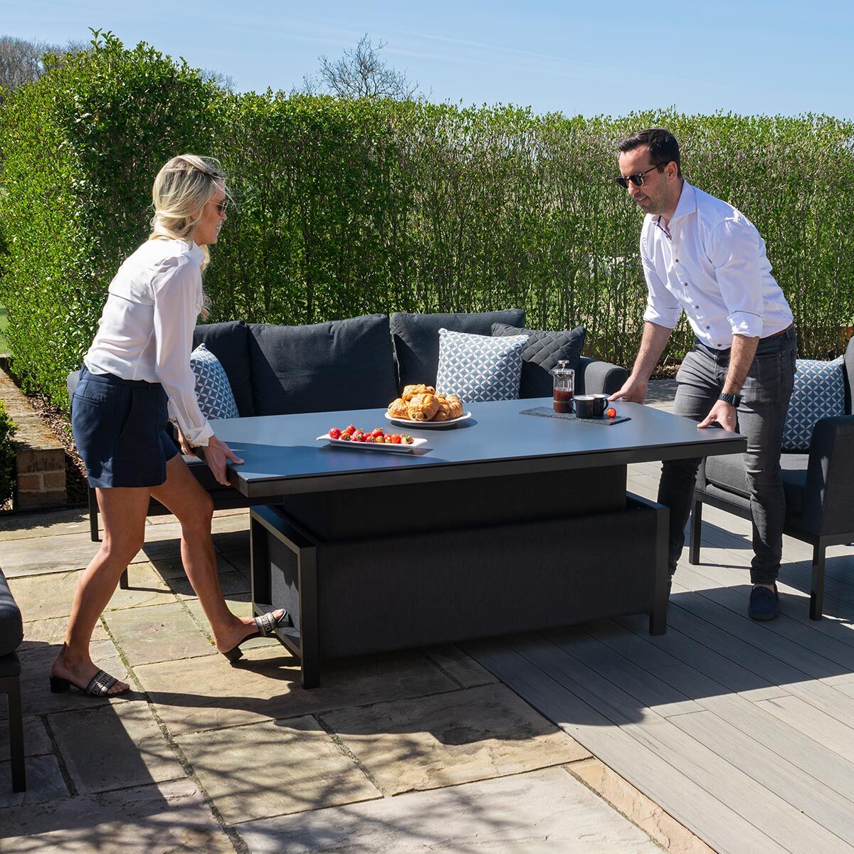 Maze - Outdoor Fabric Pulse 3 Seat Sofa Set with Rising Table - Charcoal - Blythe Living