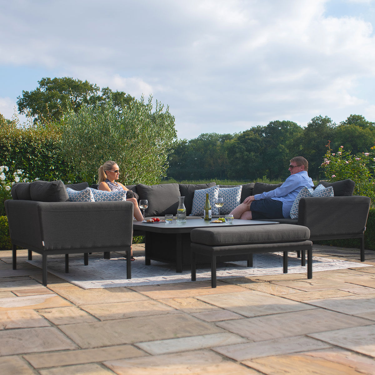 Maze - Outdoor Fabric Pulse U Shape Corner Dining Set with Rising Table - Charcoal - Blythe Living