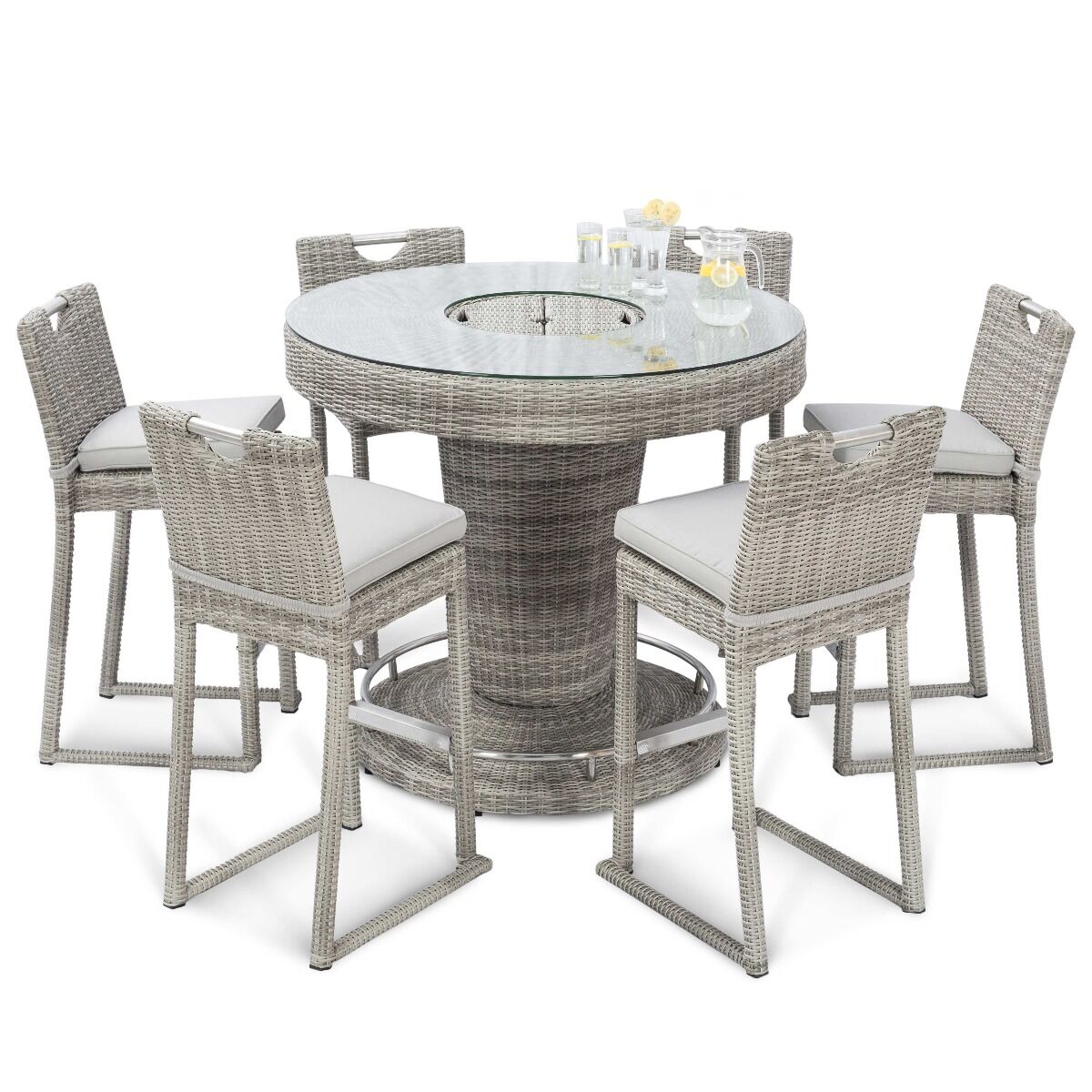 Maze - Oxford 6 Seat Round Rattan Bar Set with Ice Bucket - Blythe Living