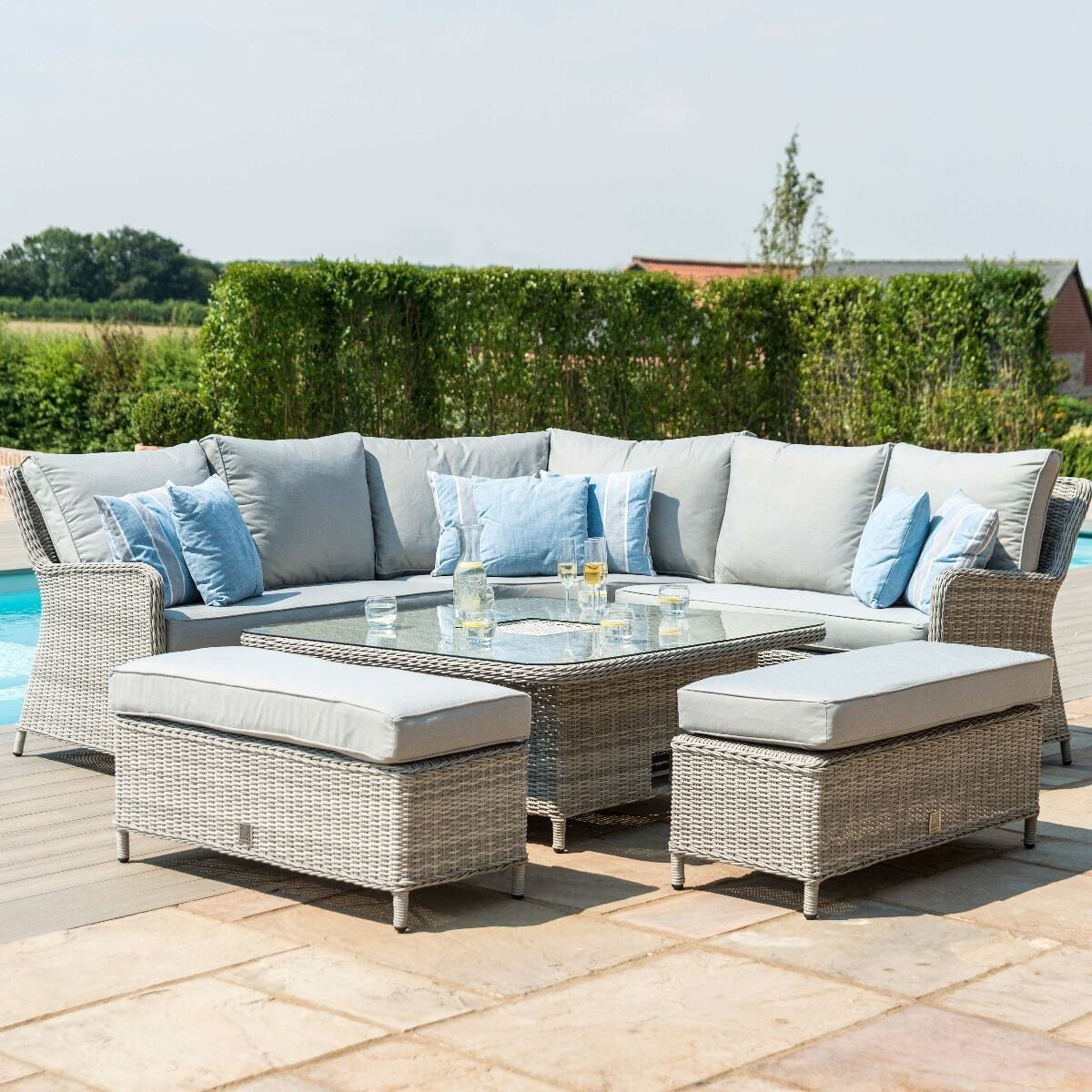 Maze - Oxford Royal Rattan Corner Dining Sofa Set with Ice Bucket & Rising Table - Blythe Living