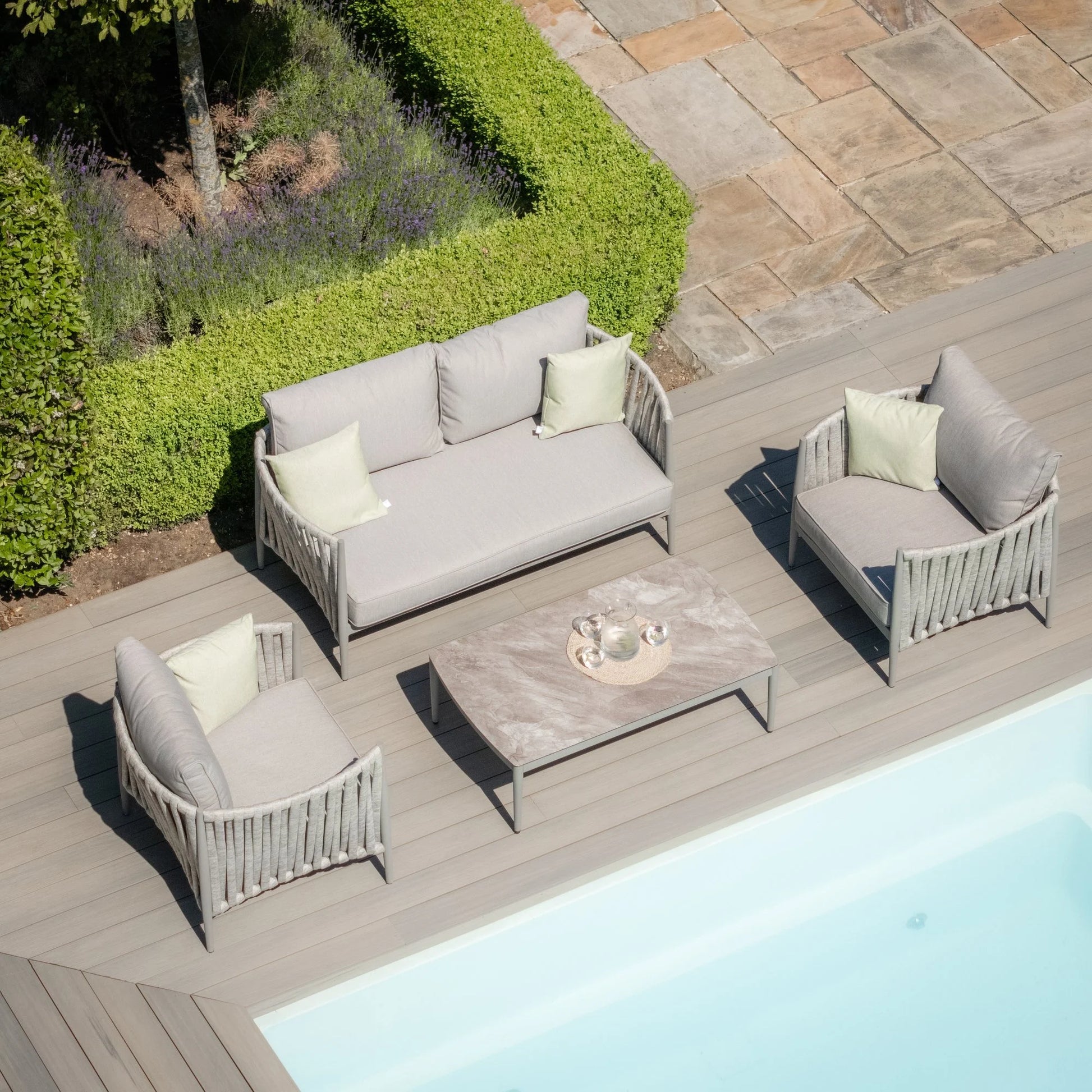 Maze - Milan Rope Weave 2 Seat Sofa Set with Rectangular Coffee Table - Cool Linen - Blythe Living