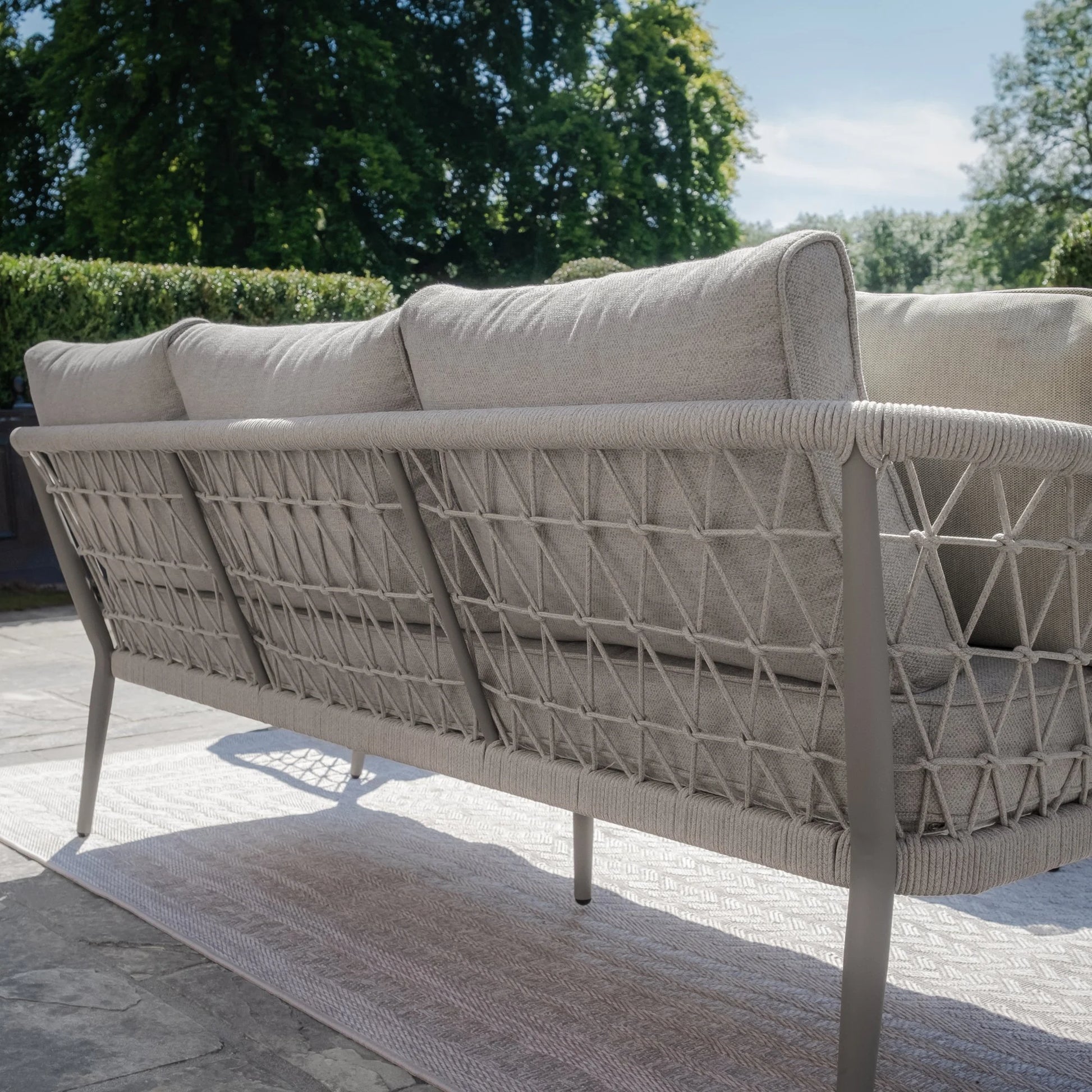 Maze - Monaco Rope Weave 3 Seat Sofa Set with Pair of Round Coffee Tables - Cool Linen - Blythe Living