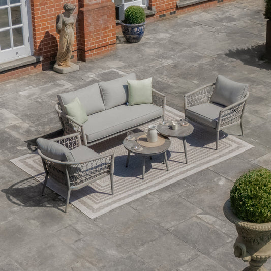 Maze - Monaco Rope Weave 2 Seat Sofa Set with Pair of Round Coffee Tables - Cool Linen - Blythe Living