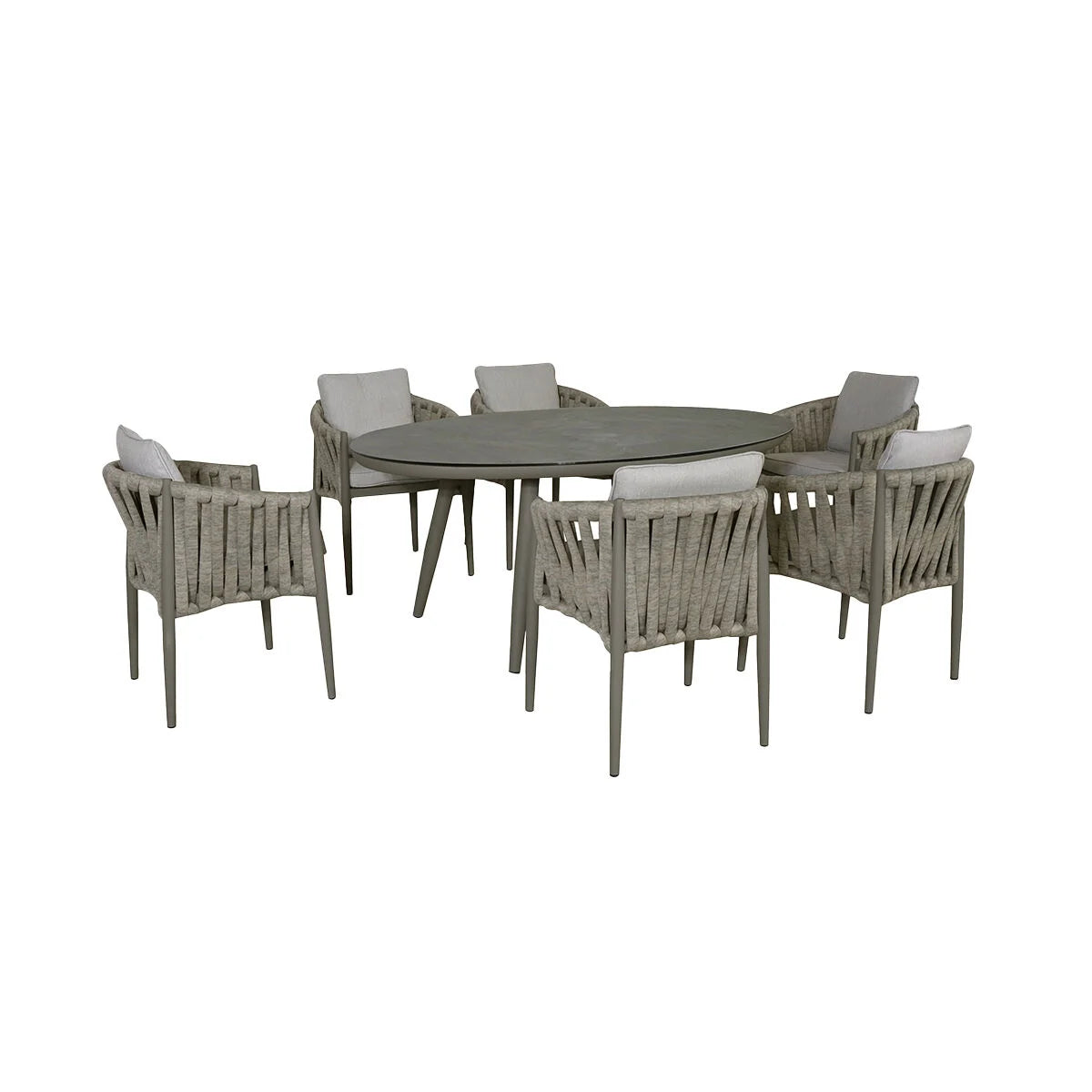 Maze - Milan Rope Weave 6 Seat Oval Dining Set with Lazy Susan - Cool Linen - Blythe Living