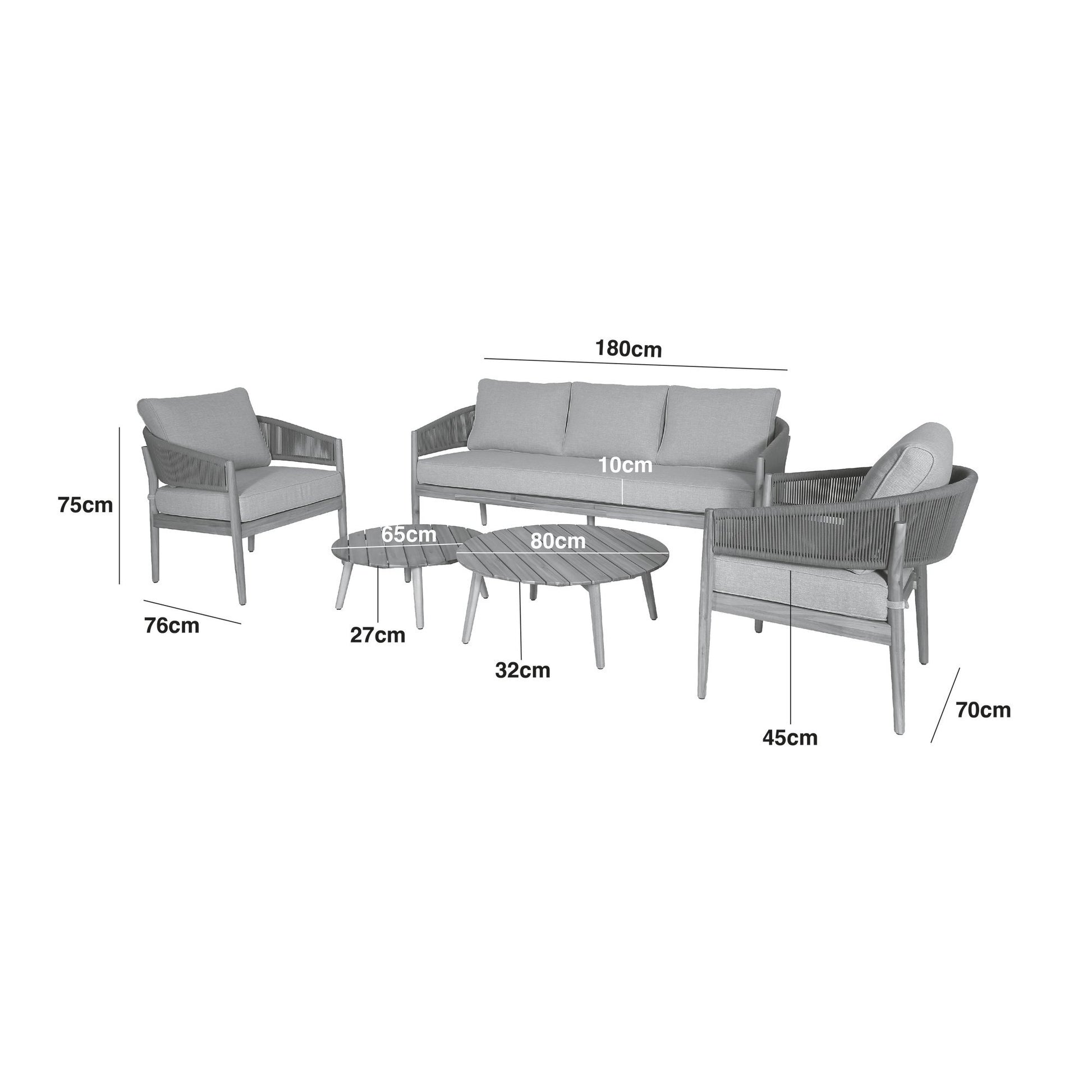 Maze - Porto Rope Weave 3 Seat Sofa Set with Pair of Round Coffee Tables & Armchairs - Blythe Living