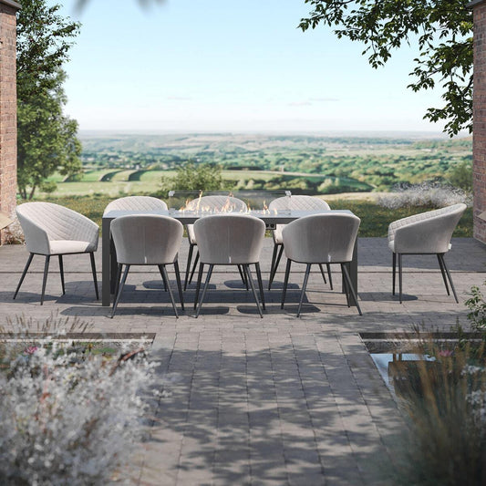 Maze - Outdoor Fabric Ambition 8 Seat Rectangular Dining Set with Fire Pit Table - Oatmeal - Blythe Living