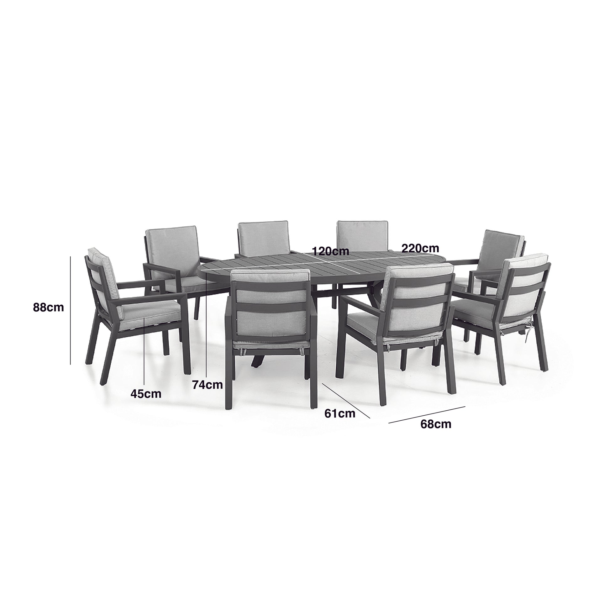 Maze - New York 8 Seat Oval Aluminium Dining Set - Dove Grey - Blythe Living