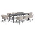 Maze - Outdoor Fabric Ambition 8 Seat Rectangular Dining Set with Fire Pit Table - Oatmeal - Blythe Living